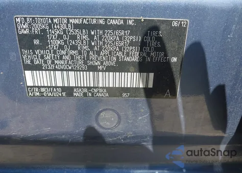 2012 Toyota Rav4 z USA, uszkodzony, nr VIN 2T3ZF4DV0CW129293
